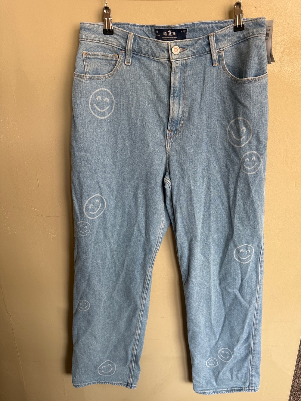Hollister Light Blue Dad Jeans with White Smiley Prints